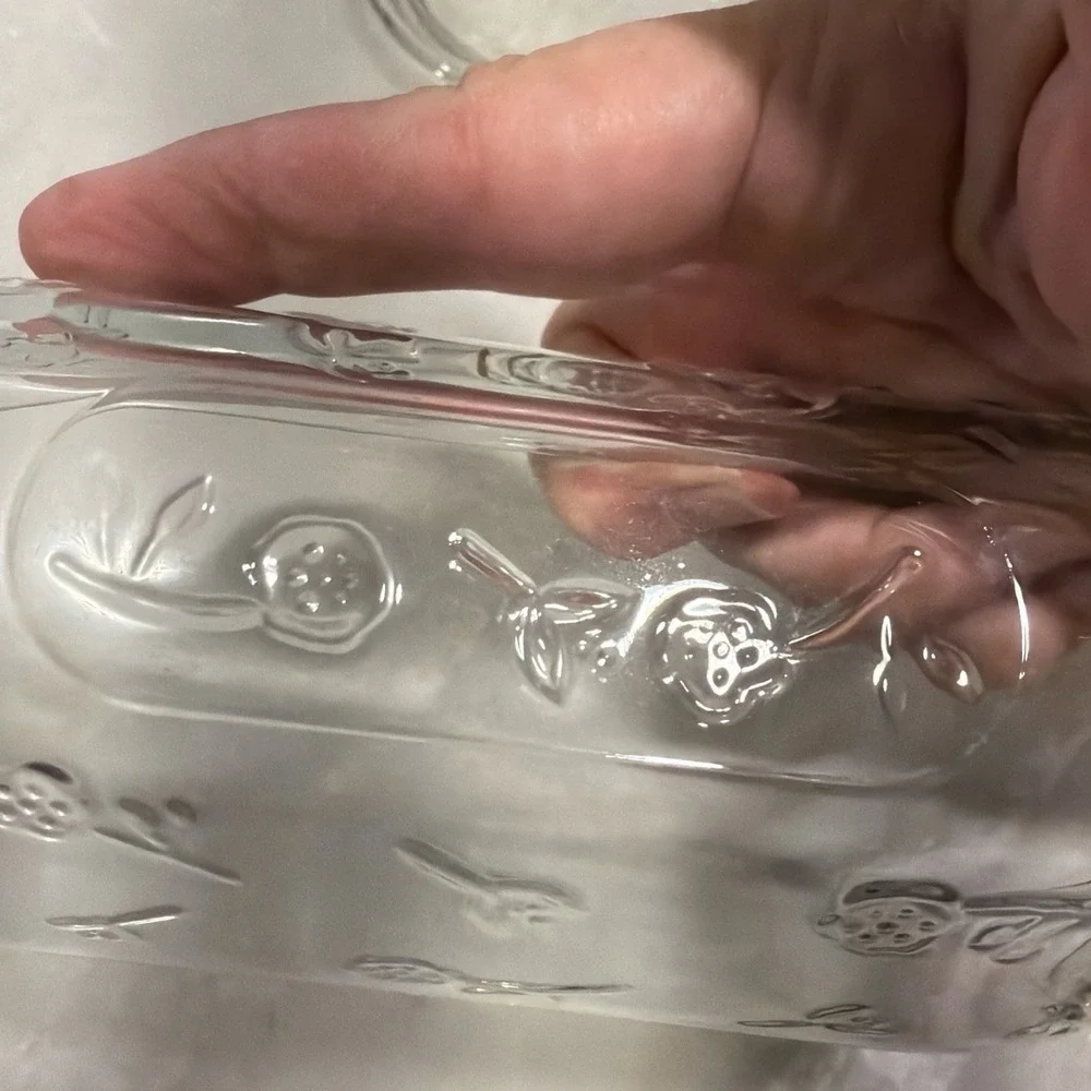 Vintage Clear Glass Embossed Floral Covered Butter Dish Dome Lid OLA05